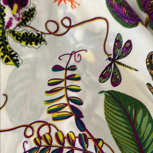 H&M Multi-Colored Flutter Sleeve Blouse with Dragonflies Leaves Flowers  Size 4 - Picture 7 of 8